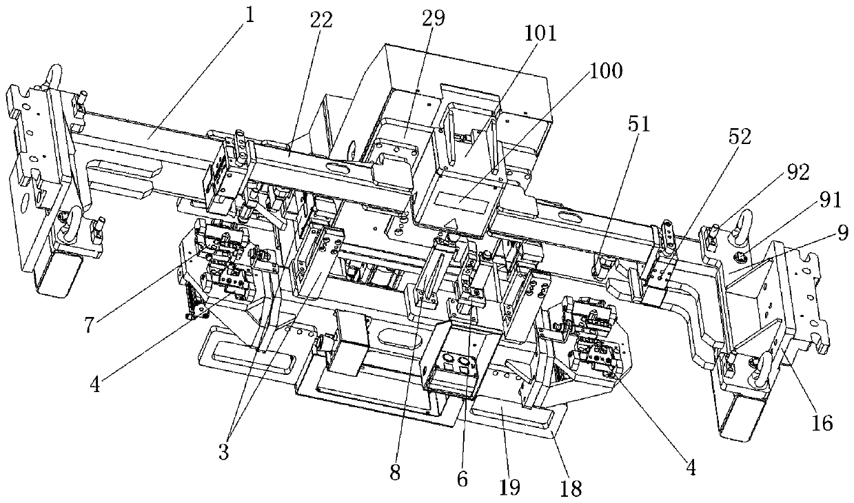 Base frame of clamping device used for automatic welding of bumper