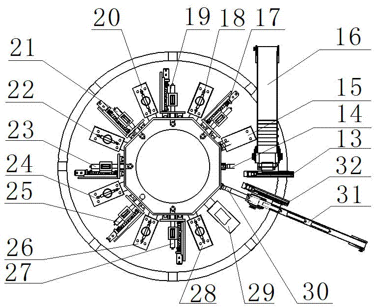 Full-automatic six-color-and-sixteen-station complex curved surface digital rotary printing and testing integrated machine