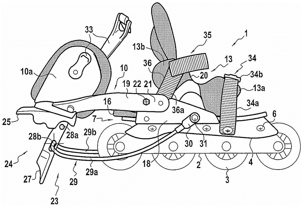 Fixing system of roller sports shoes