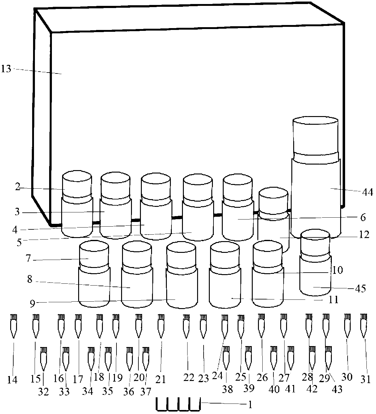 Chemiluminiscence detection kit for 5 items of hepatitis B and preparation method thereof