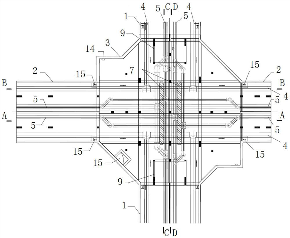 Comprehensive pipe gallery cross-shaped intersection intersected on same layer