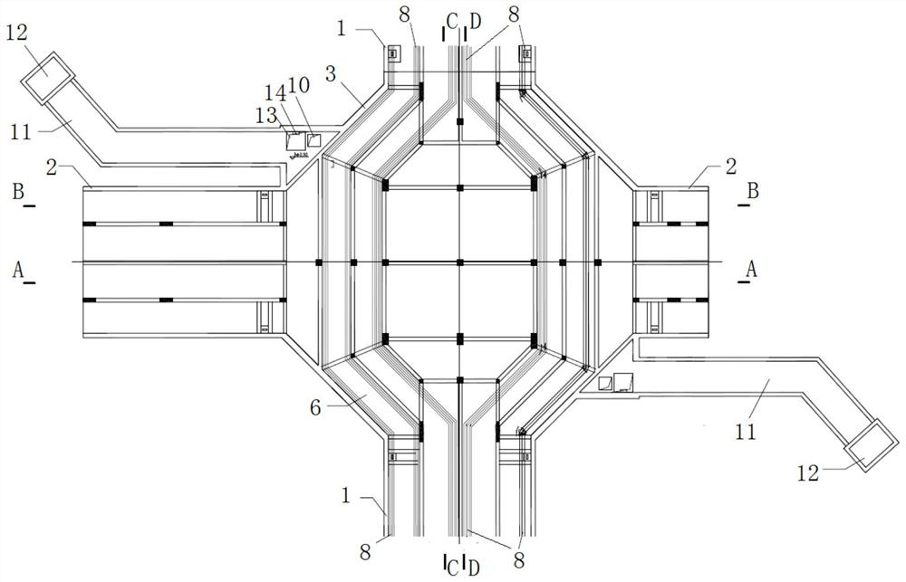 Comprehensive pipe gallery cross-shaped intersection intersected on same layer