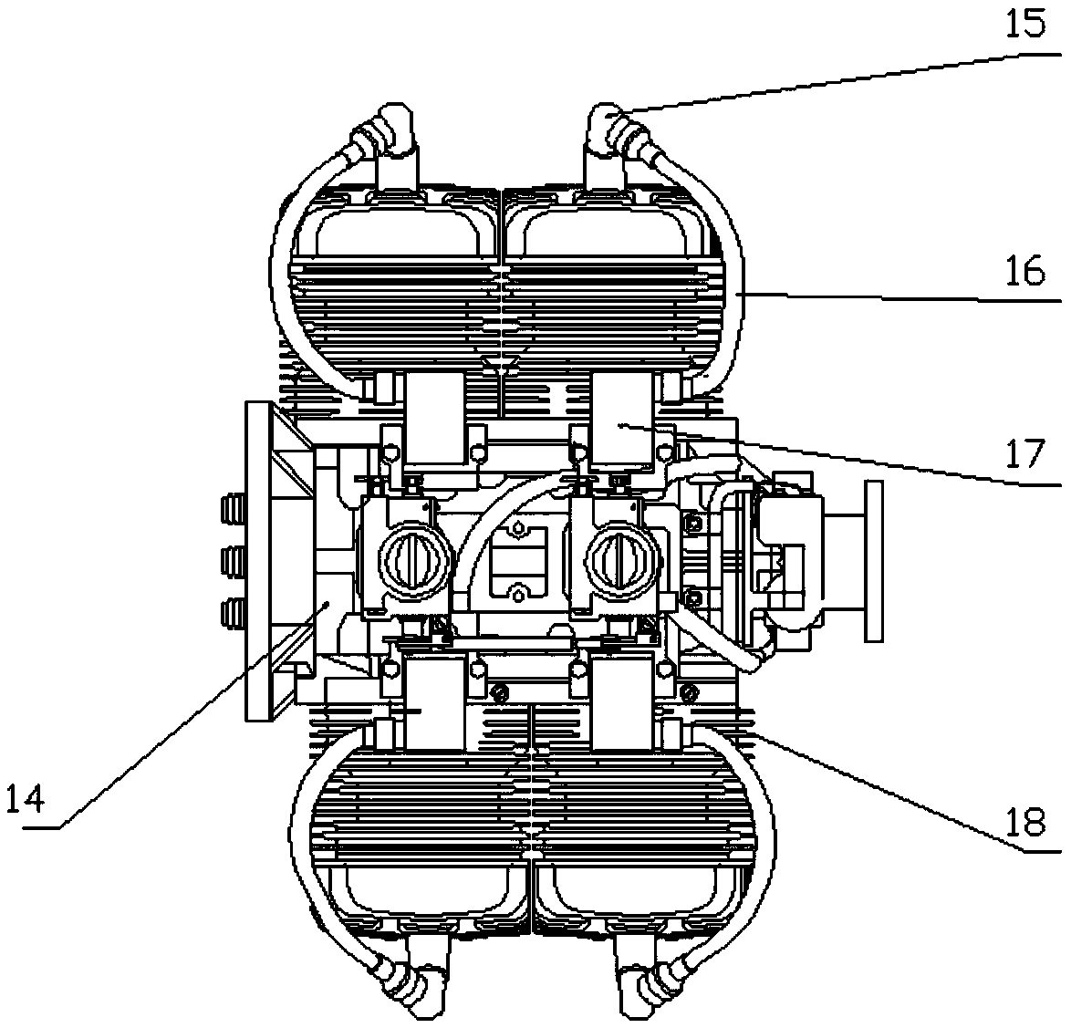 Small two-stroke four-cylinder horizontally-opposed aero-engine