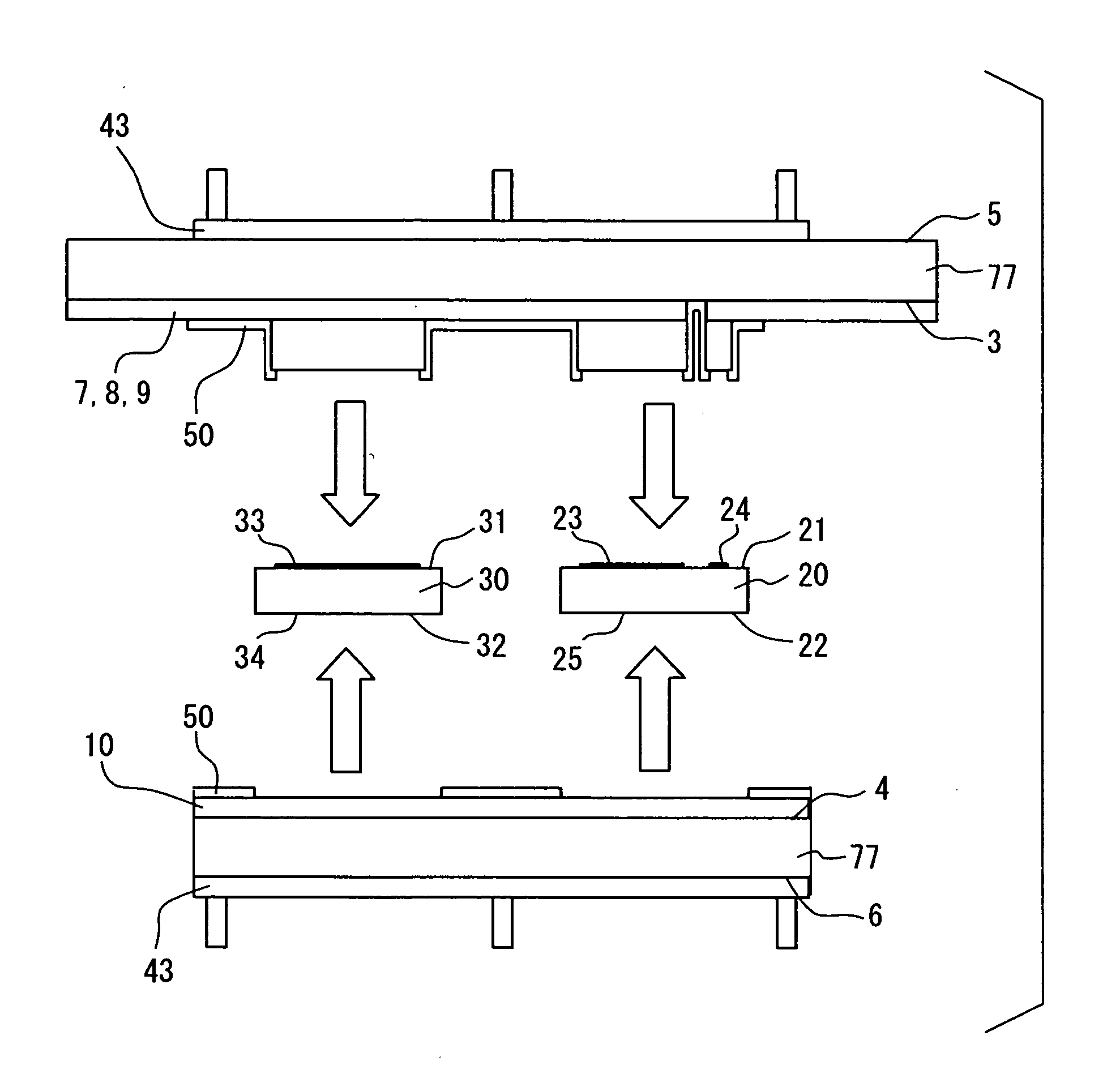 Power electronic package having two substrates with multiple semiconductor chips and electronic components