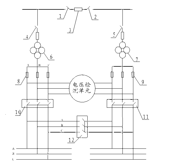 Automatic parallel off and parallel control device for sectionalized power supply of single busbar