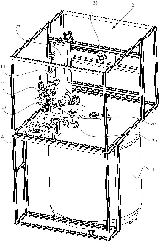 Liquid nitrogen storage device with automatic storing and taking function