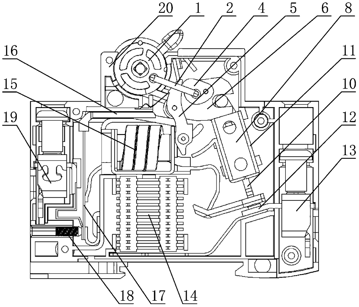 A contact direct acting molded case circuit breaker