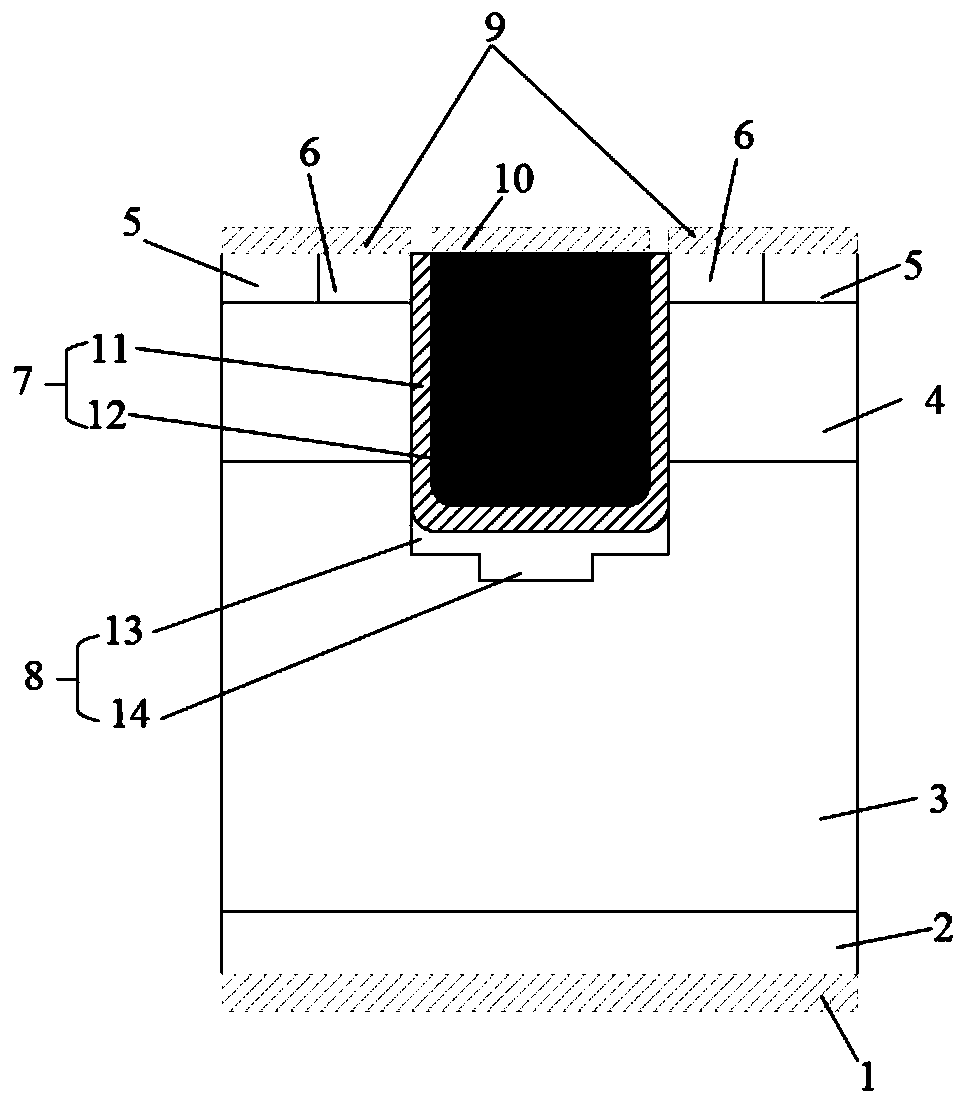 Silicon carbide MOSFET device with T-type masking layer structure