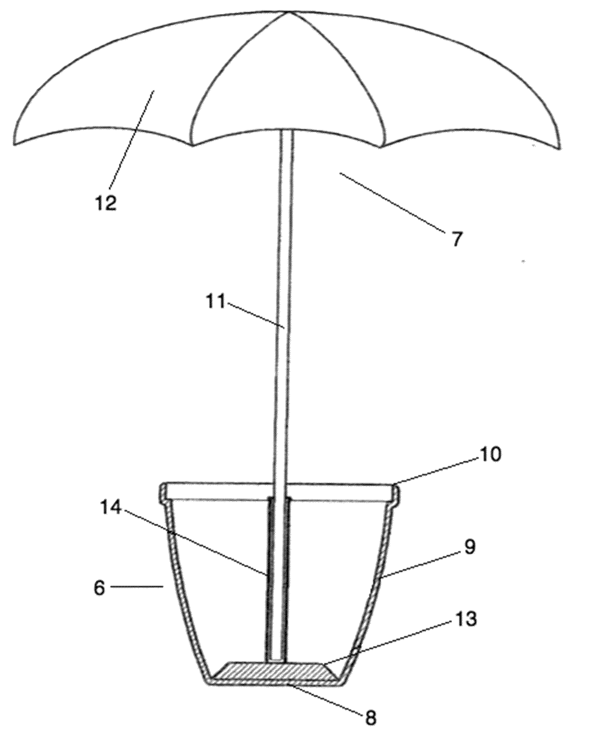 Flower Pot Supporting Umbrella Means Apparatus