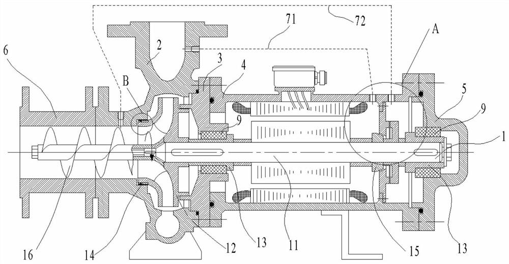 A low-noise canned pump with an axial force balance tube structure