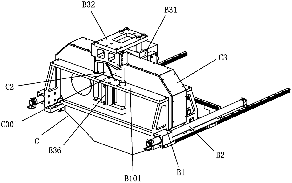 Wooden bar transporting, connecting, saw-cutting and outputting integrated machine for wood processing machine