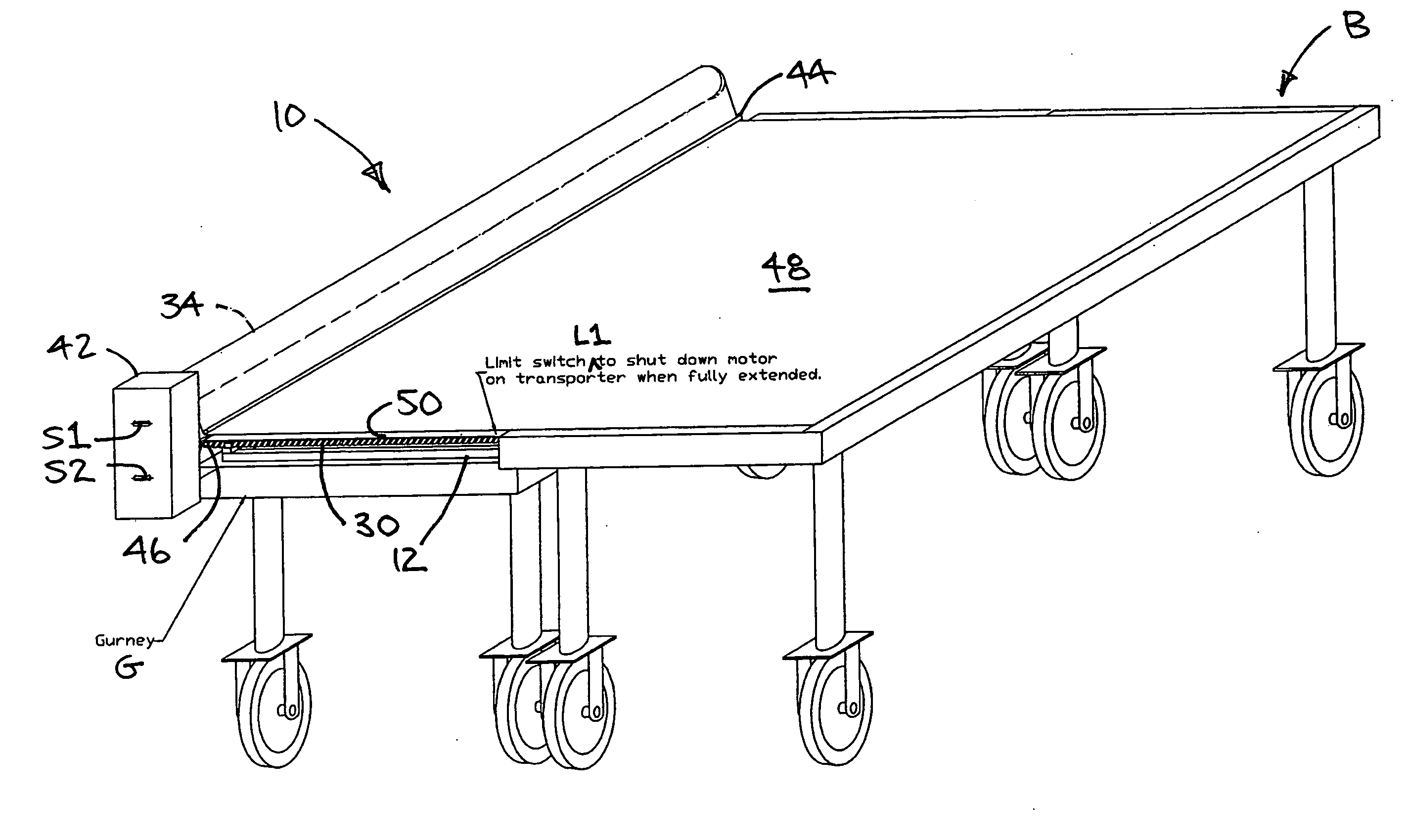 Patient transfer mechanism and gurney equipped therewith