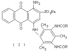 Production method of acidic blue dye containing active groups