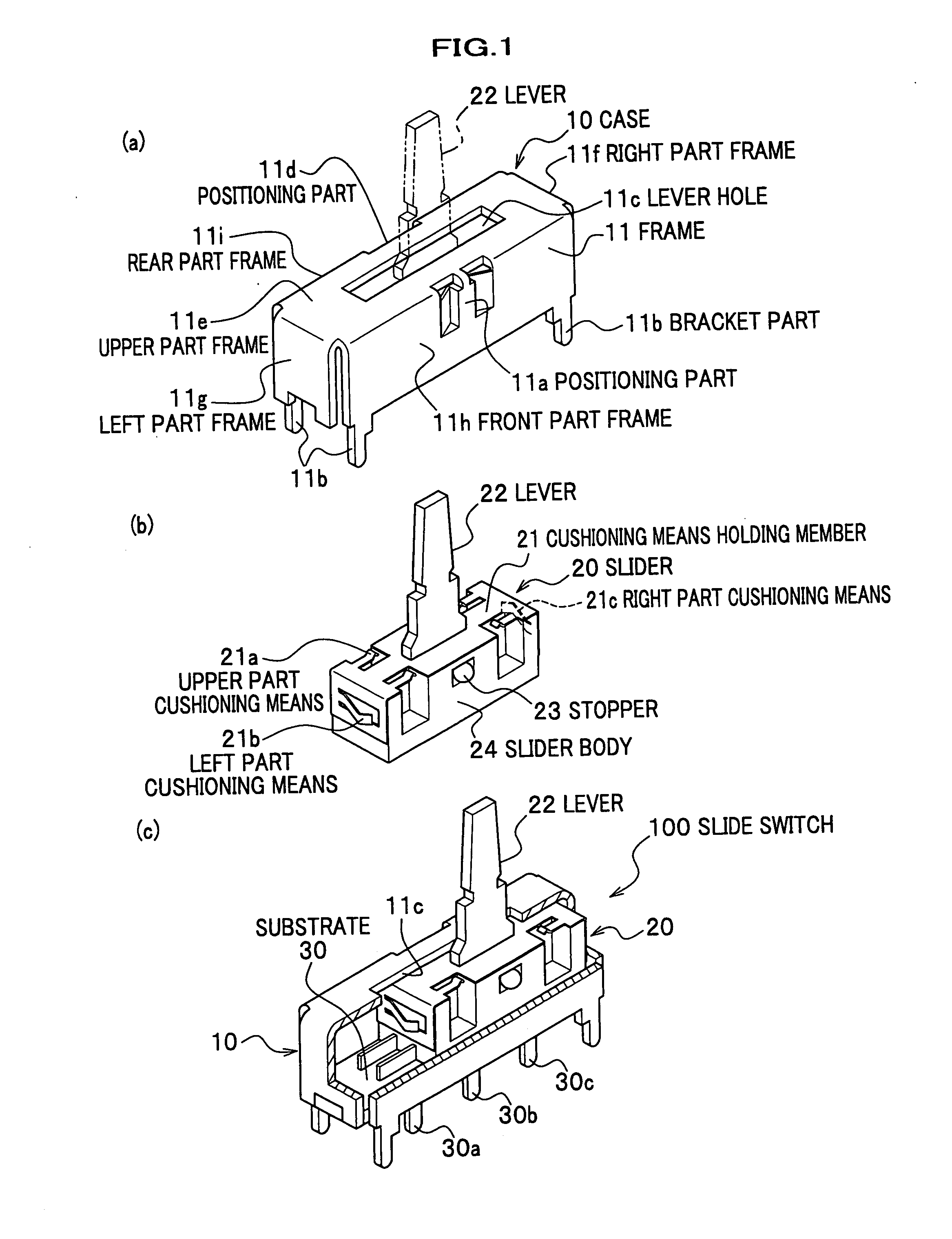 Cushioning Means Holding Member, and Slide Switch Including the Same