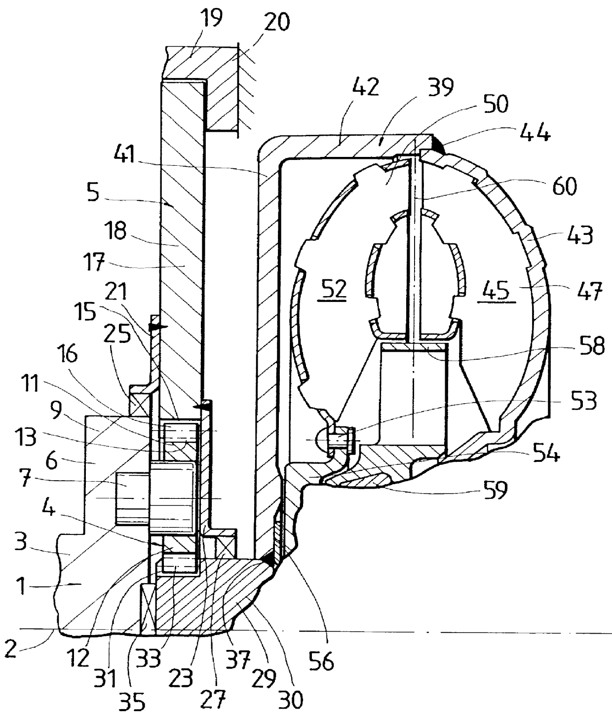 Hydrodynamic clutch device with a transmission