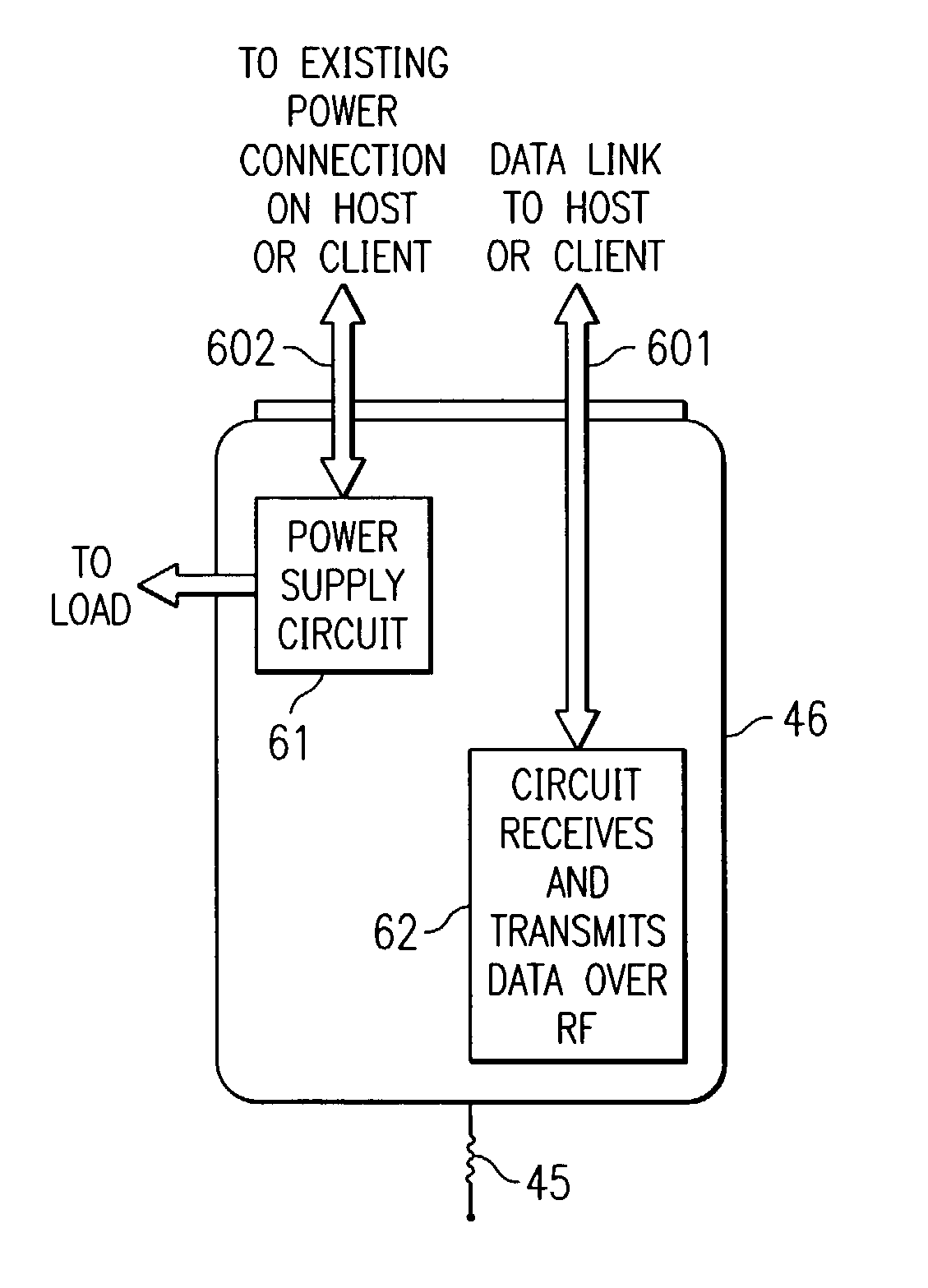 Short range wireless device interface with parasitic power supply