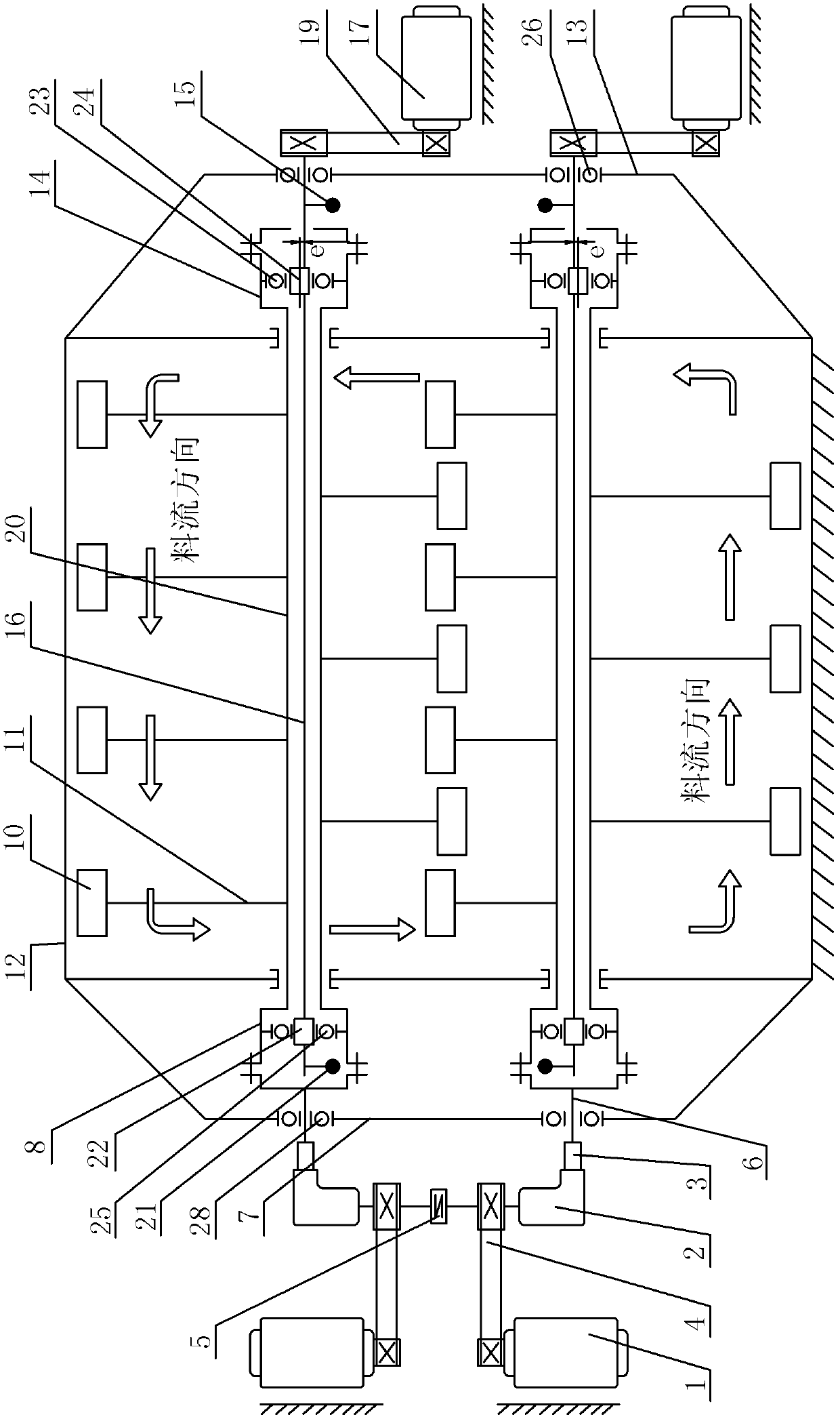 Coupler synchronous type double-horizontal shaft vibration stirring machine