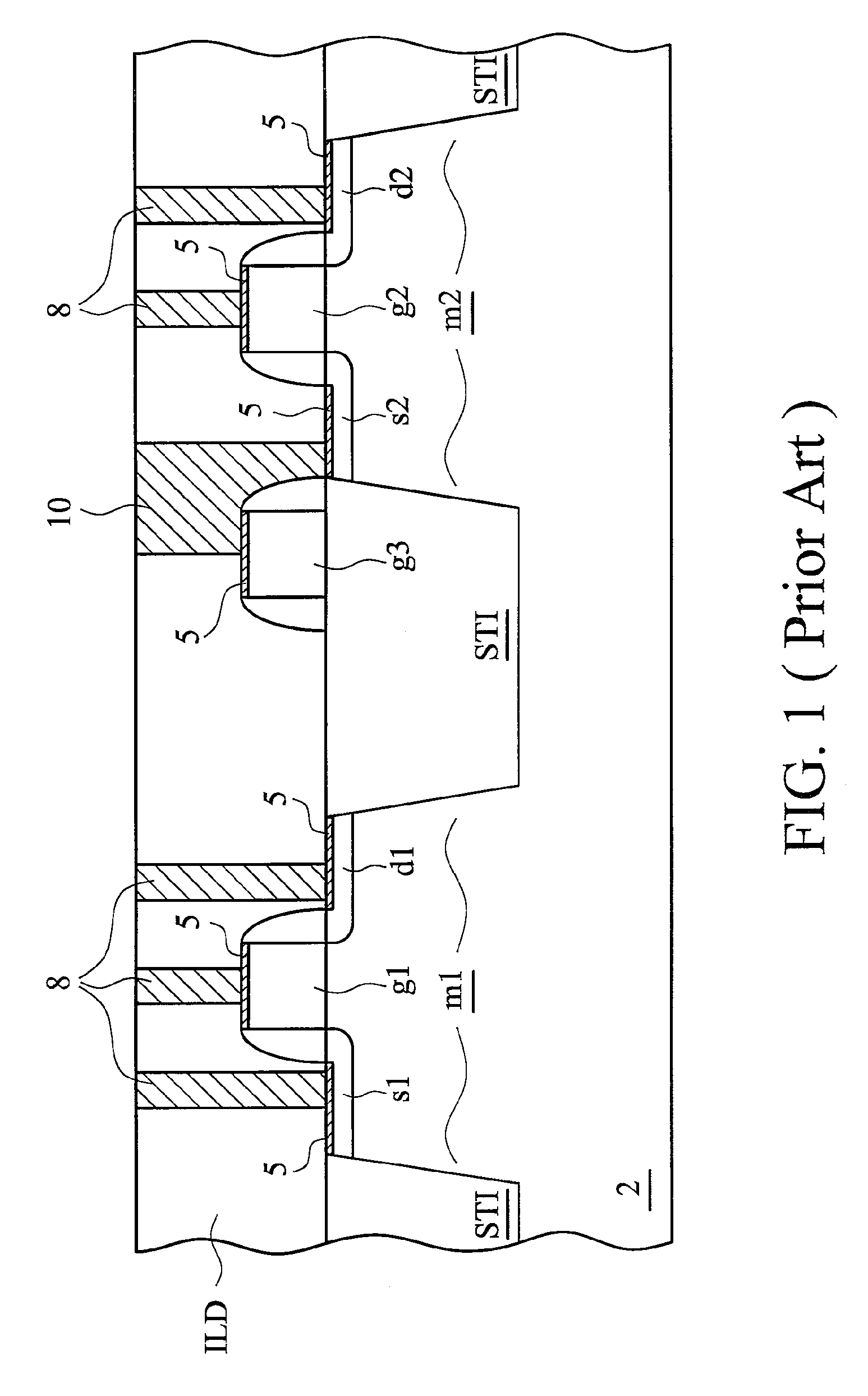 Semiconductor device with contact structure with first/second contacts formed in first/second dielectric layers and method of forming same