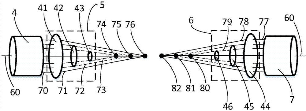 Method and device for separating brittle transmissive materials with opposite-beam multi-focus laser