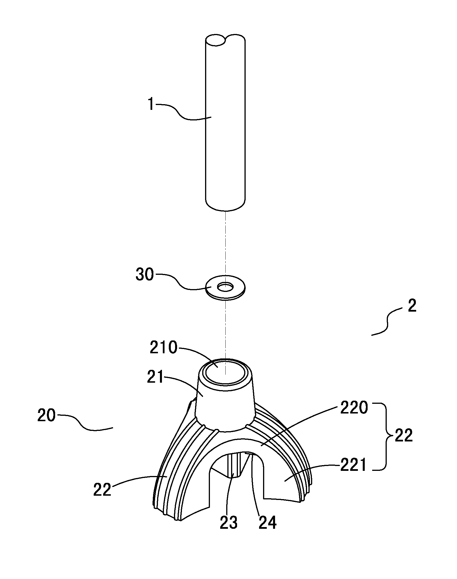 Base structure for a walking stick