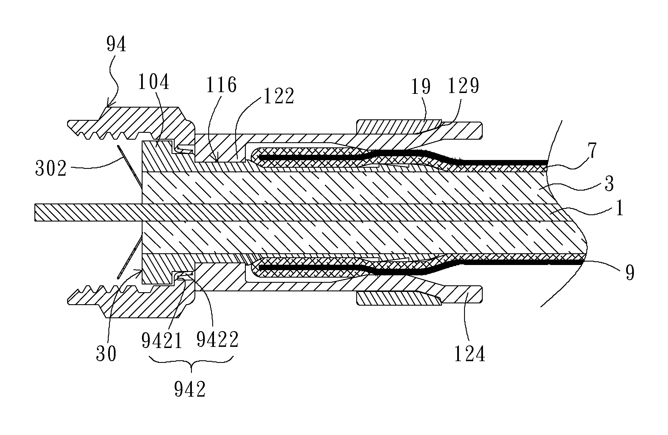 Coaxial cable connector and threaded connector