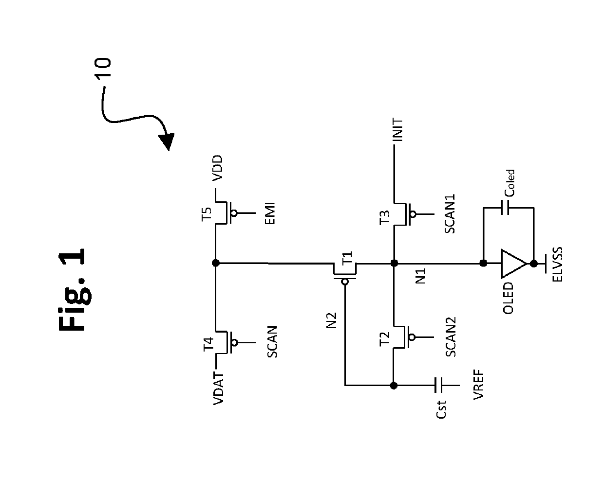 TFT pixel threshold voltage compensation circuit with light-emitting device initialization