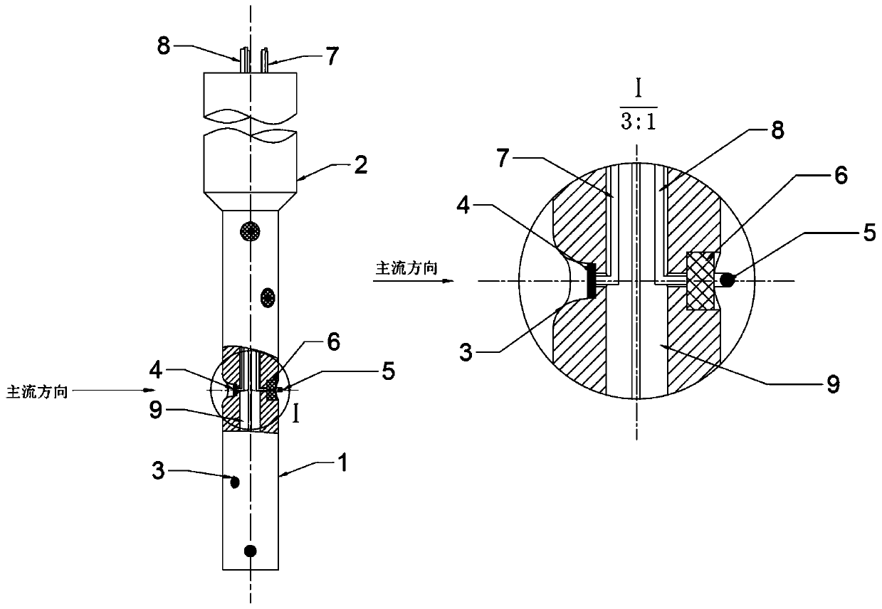 Multipoint dynamic measuring device with total temperature and total pressure measuring points arranged back to back