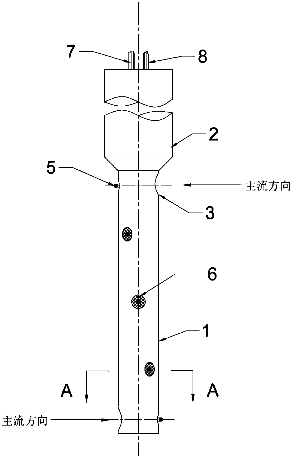 Multipoint dynamic measuring device with total temperature and total pressure measuring points arranged back to back