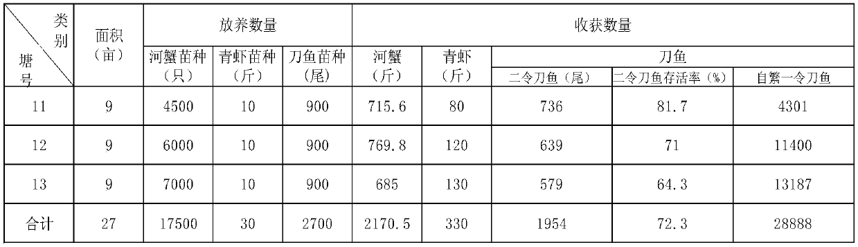 A kind of polyculture method of saury, river crab and freshwater shrimp