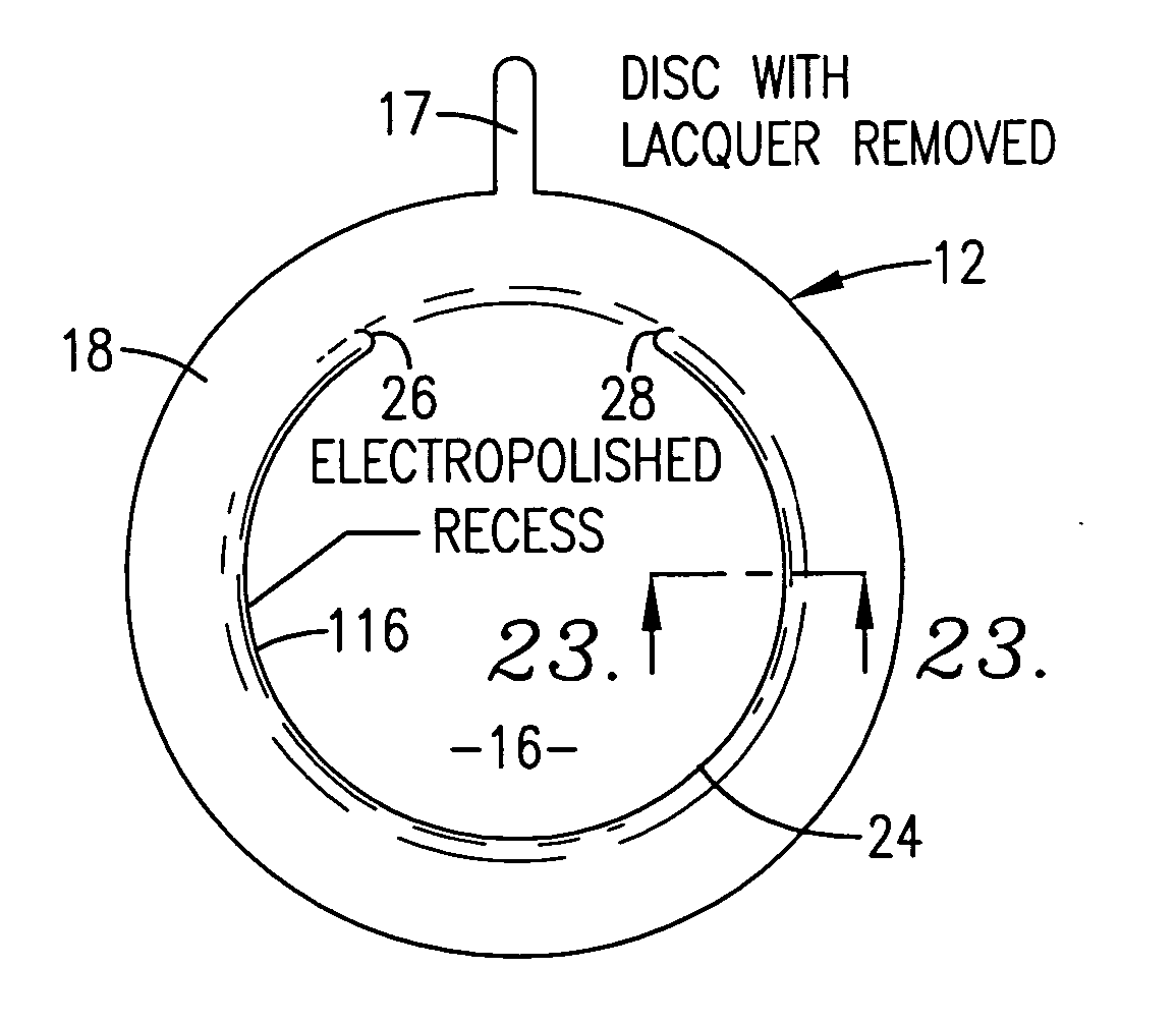 Reverse acting rupture disc with laser-defined electropolished line of weakness and method of forming the line of weakness