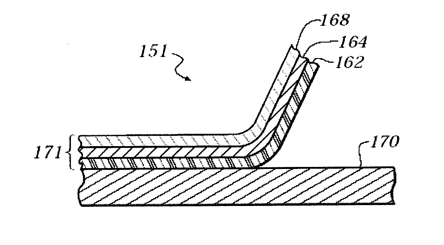 Optical film composite having spatially controlled adhesive strength