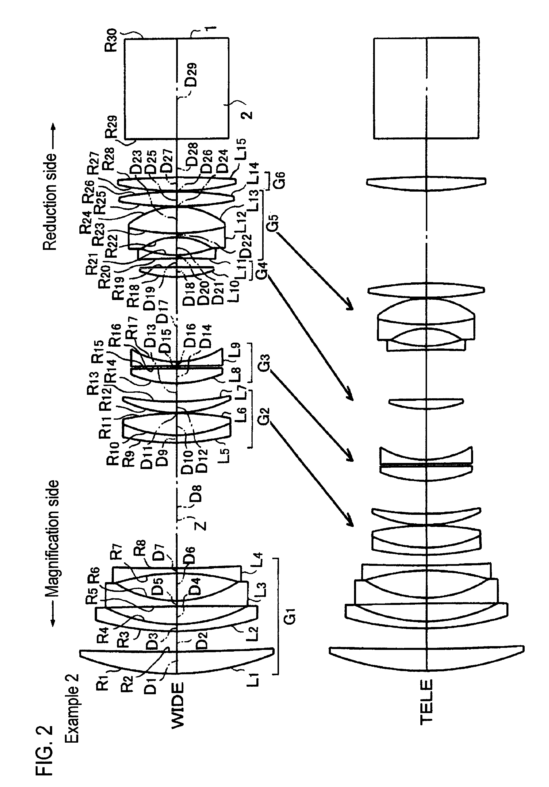 Projection zoom lens system and projection type display apparatus