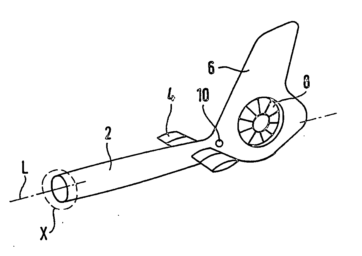 Method for damping rear extension arm vibrations of rotorcrafts and rotorcraft with a rear extension arm vibration damping device