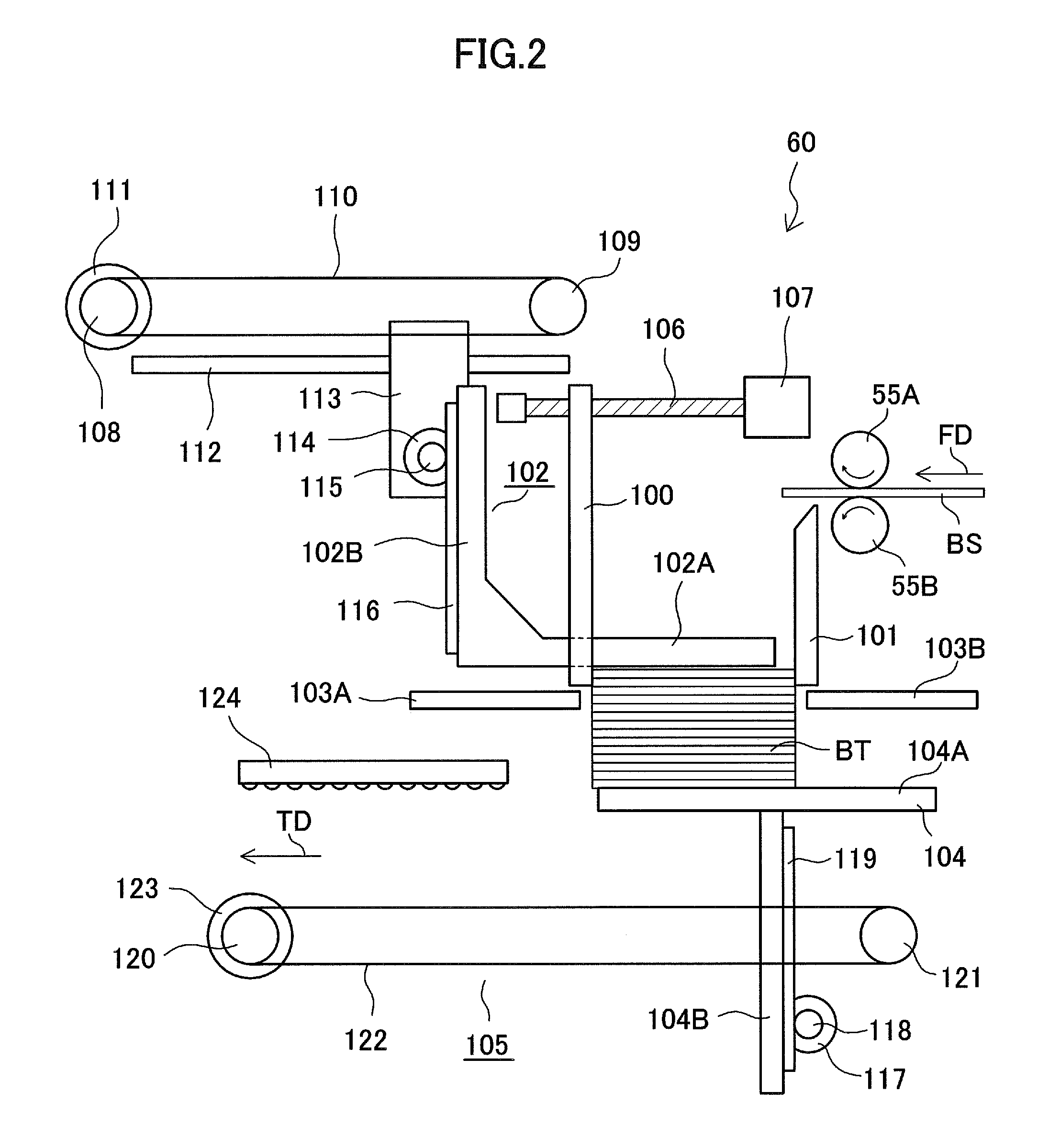 Cardboard sheet batch division device, cardboard sheet counter ejector, and method for dividing cardboard sheet