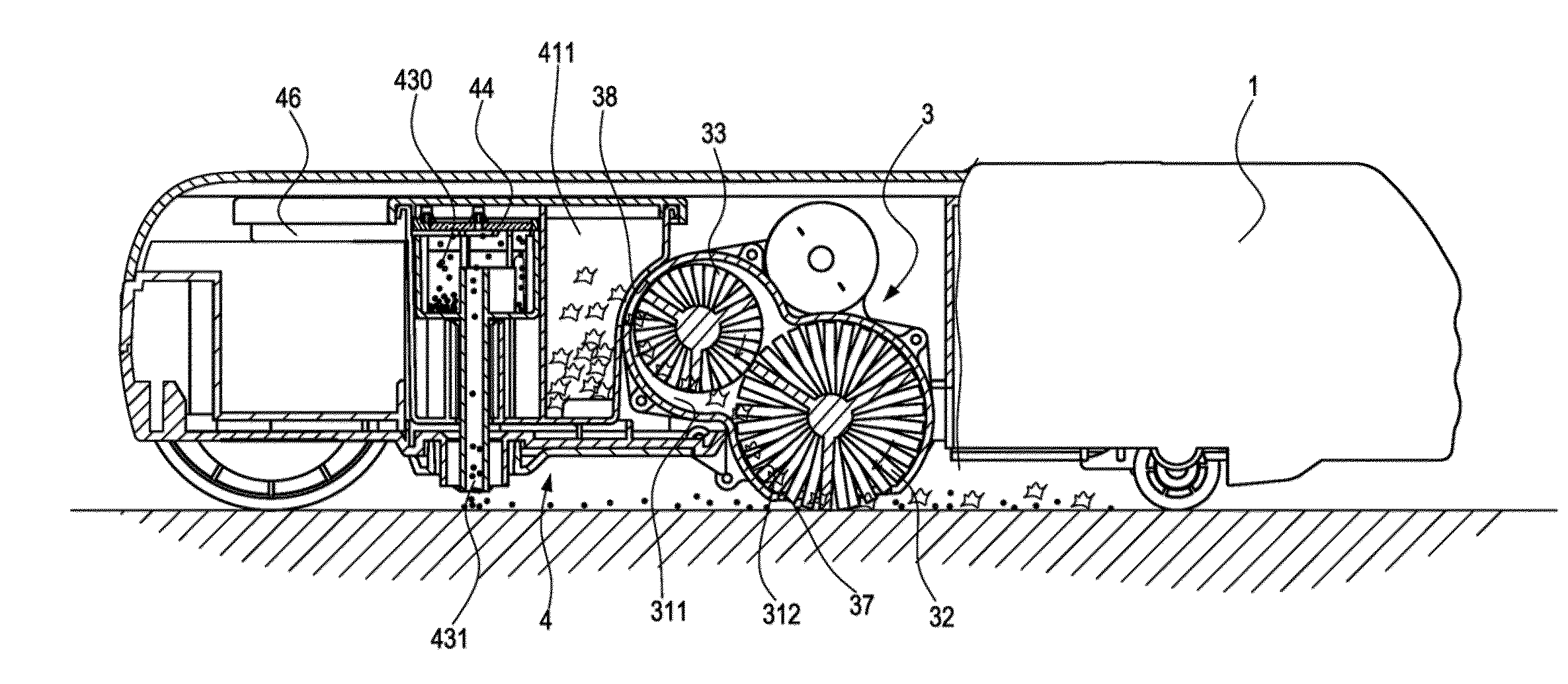 Cleaning device with sweeping and vacuuming functions