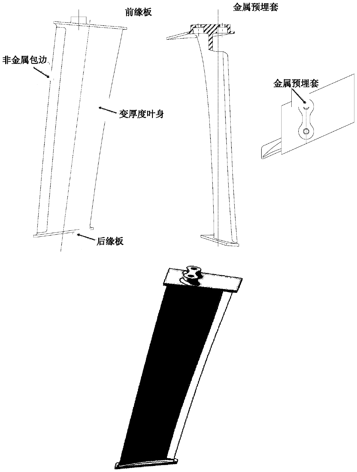 Variable thickness composite stator blade and molding method thereof