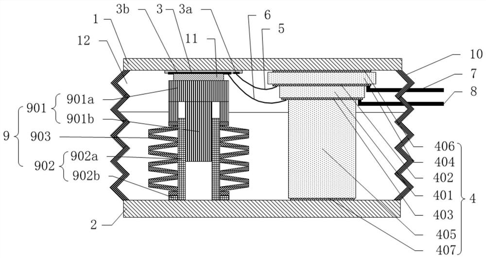 Crimping type power chip packaging structure