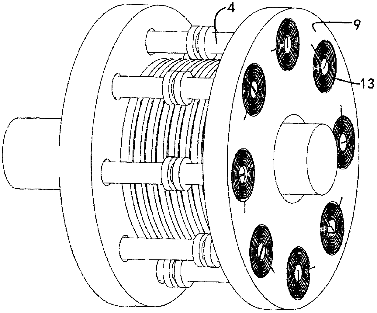 Coil spring combined elastic mechanism through rope transmission