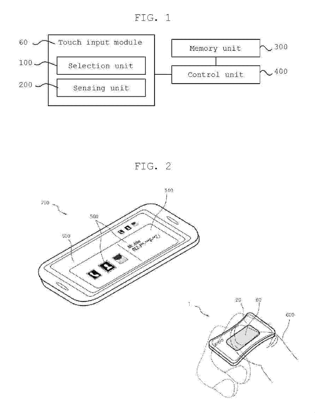 Touch device using thumb