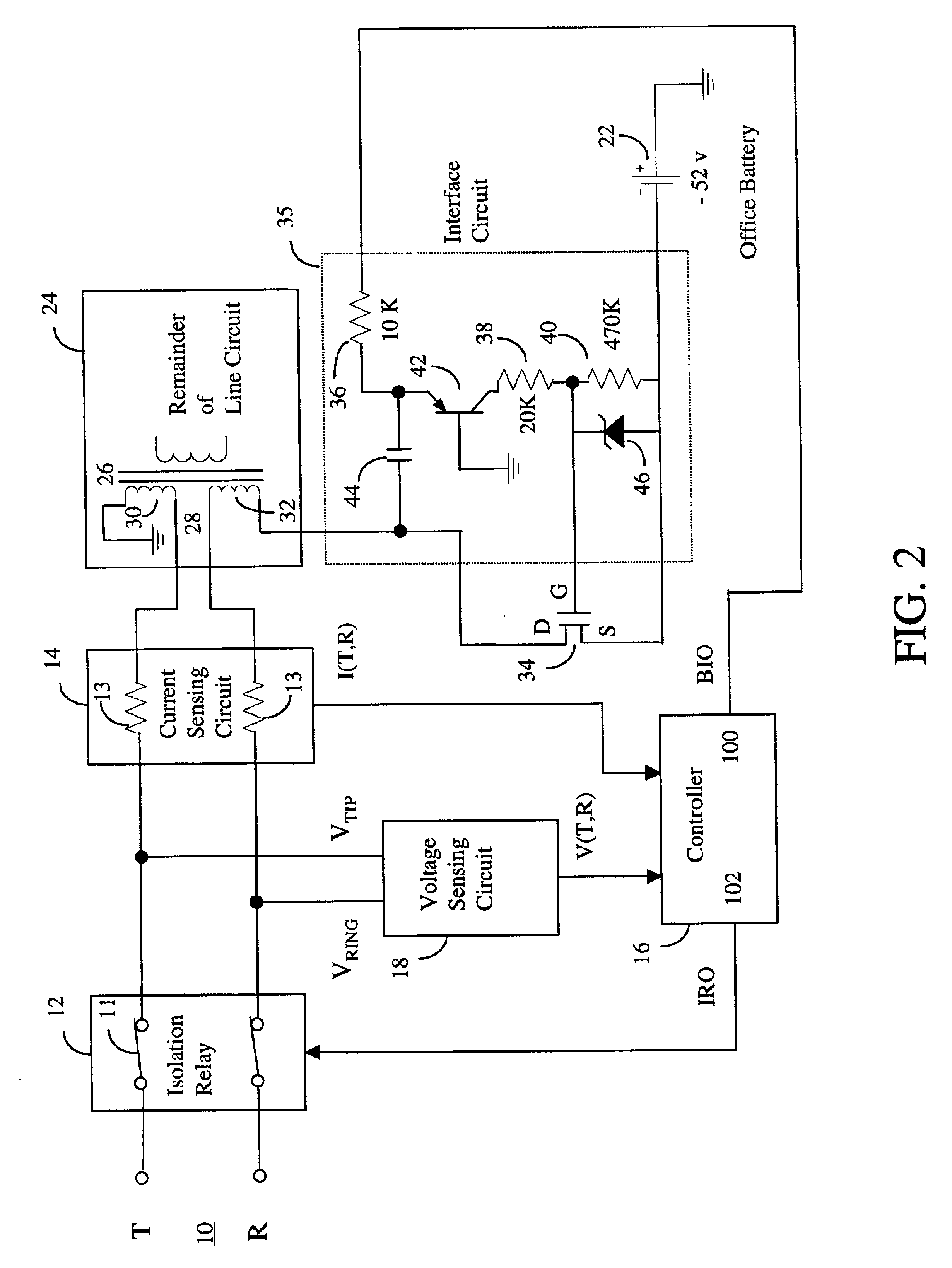 Voltage and protection arrangement for a telephone subscriber line interface circuit