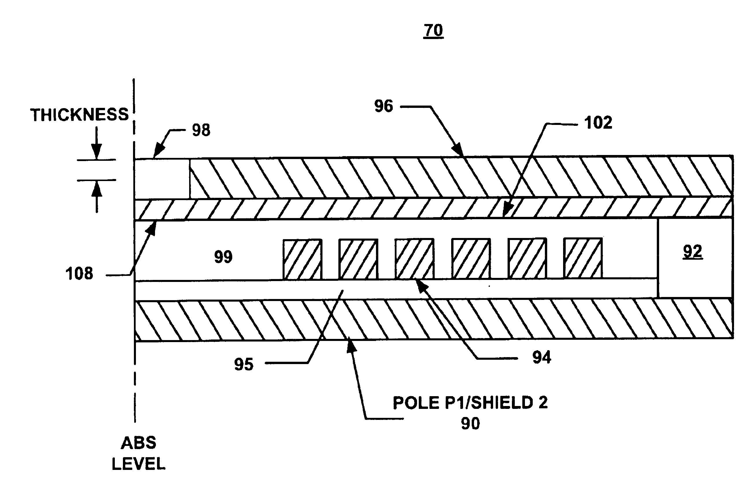 Write head having a recessed, magnetic adjunct pole formed atop a main pole, and method of making the same