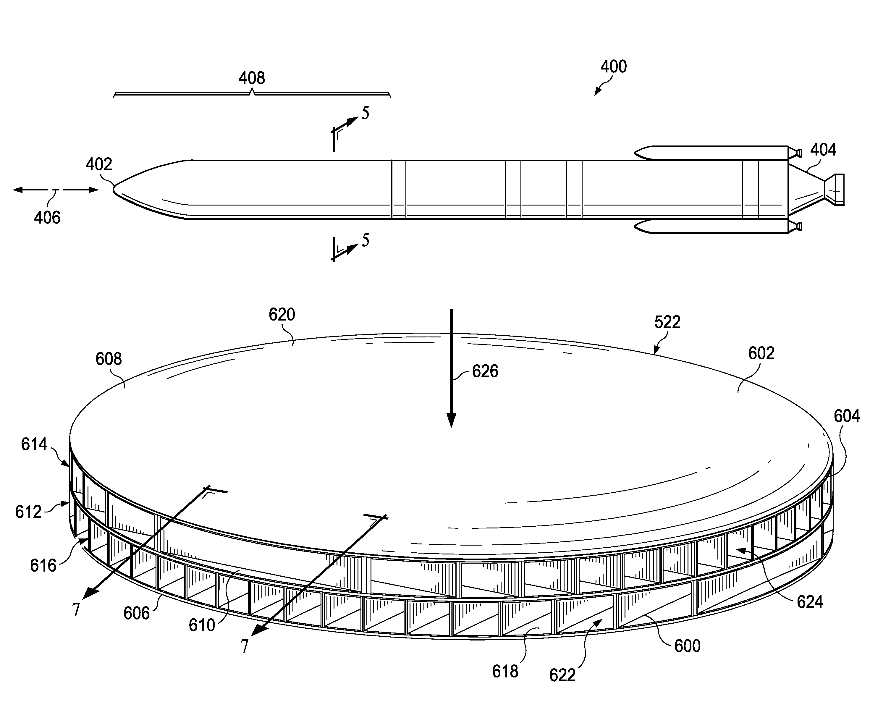 Common bulkhead for composite propellant tanks