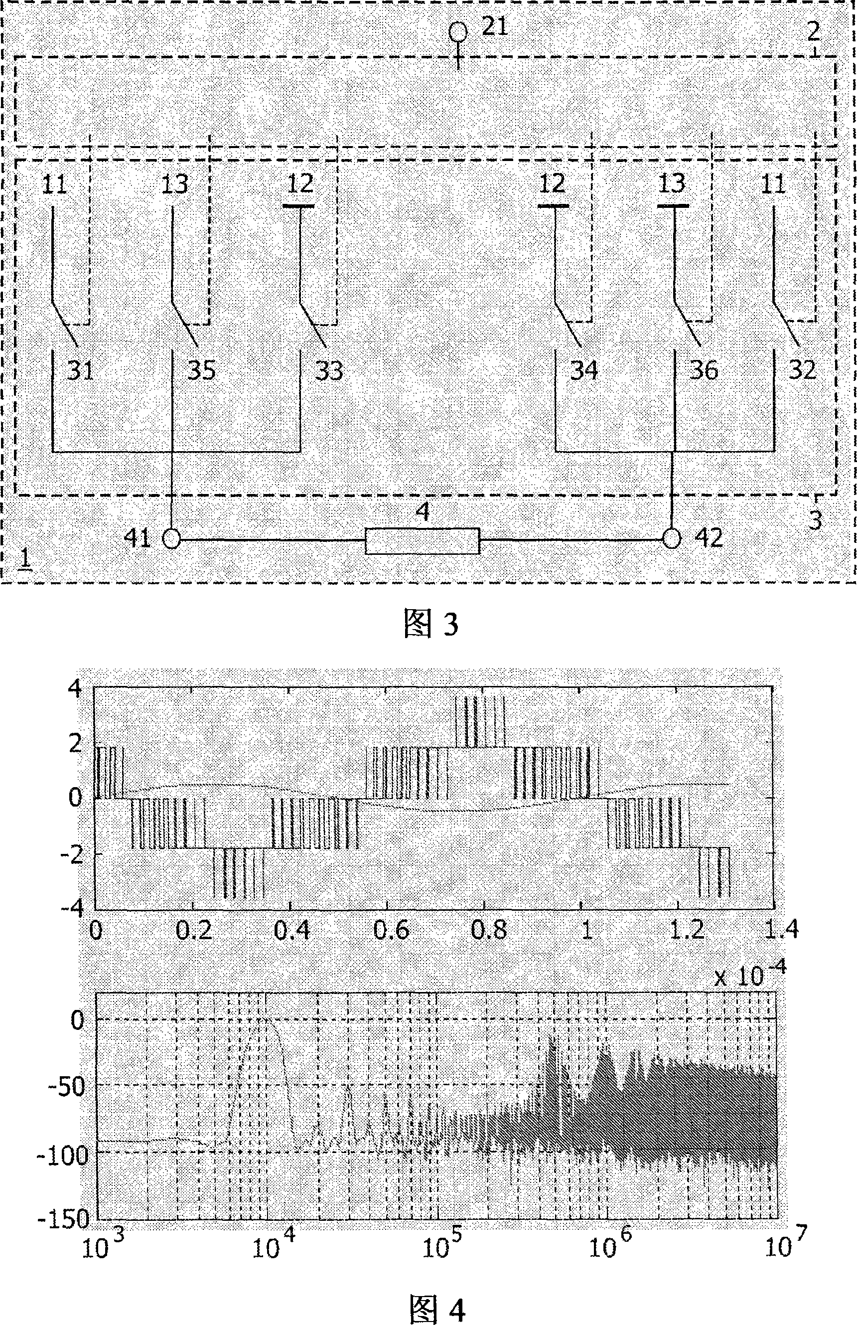 Device comprising a switching amplifier and a load