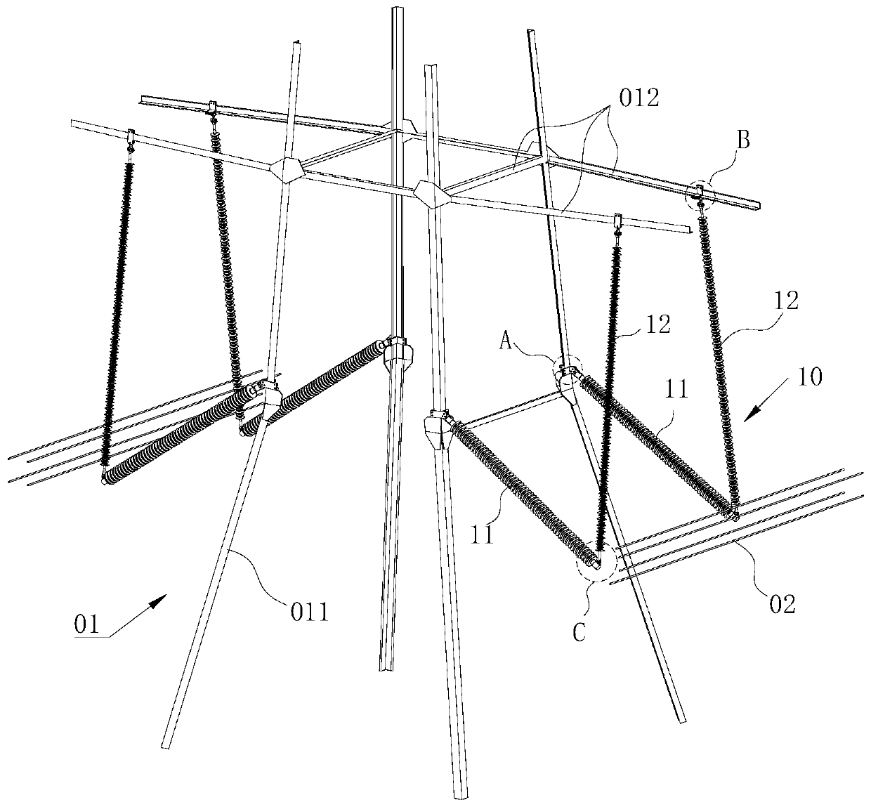 Anti-windage-yaw cross arm and power transmission tower