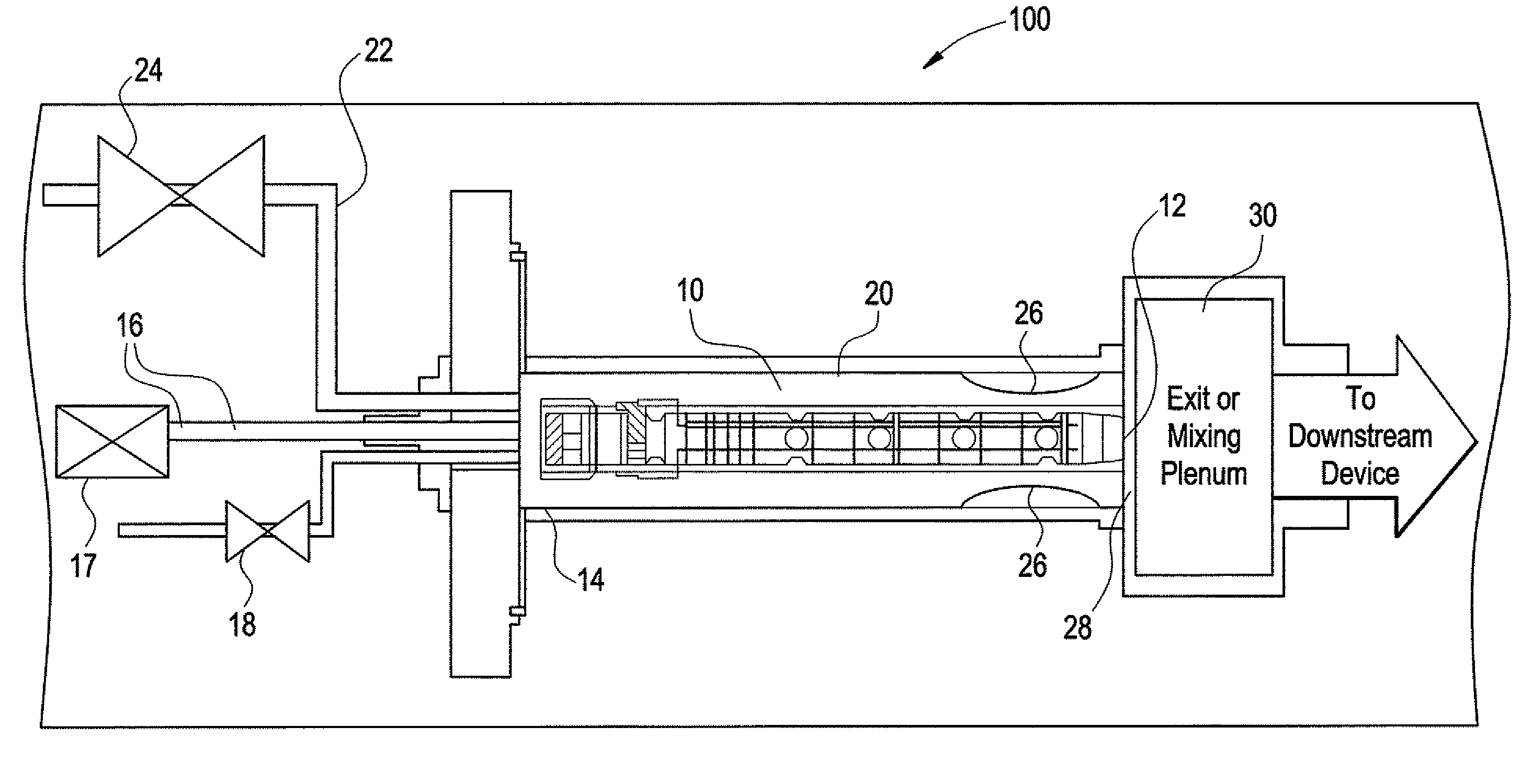 Pulse detonation engine bypass and cooling flow with downstream mixing volume