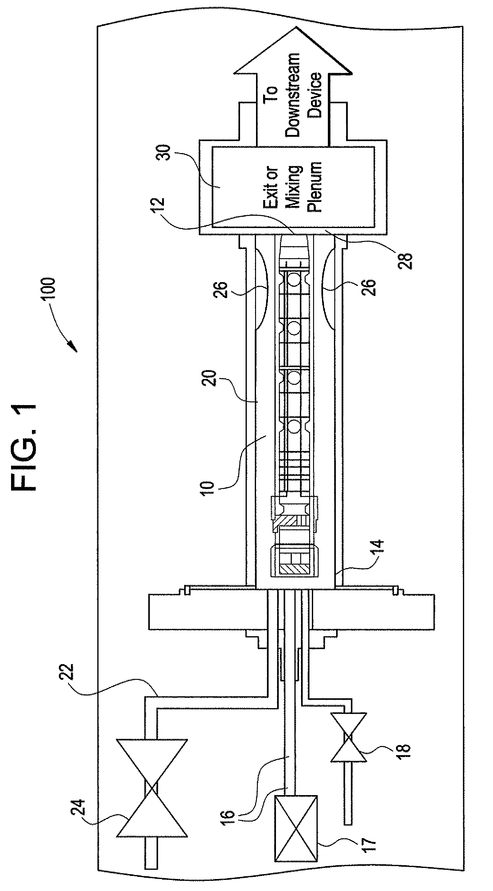 Pulse detonation engine bypass and cooling flow with downstream mixing volume