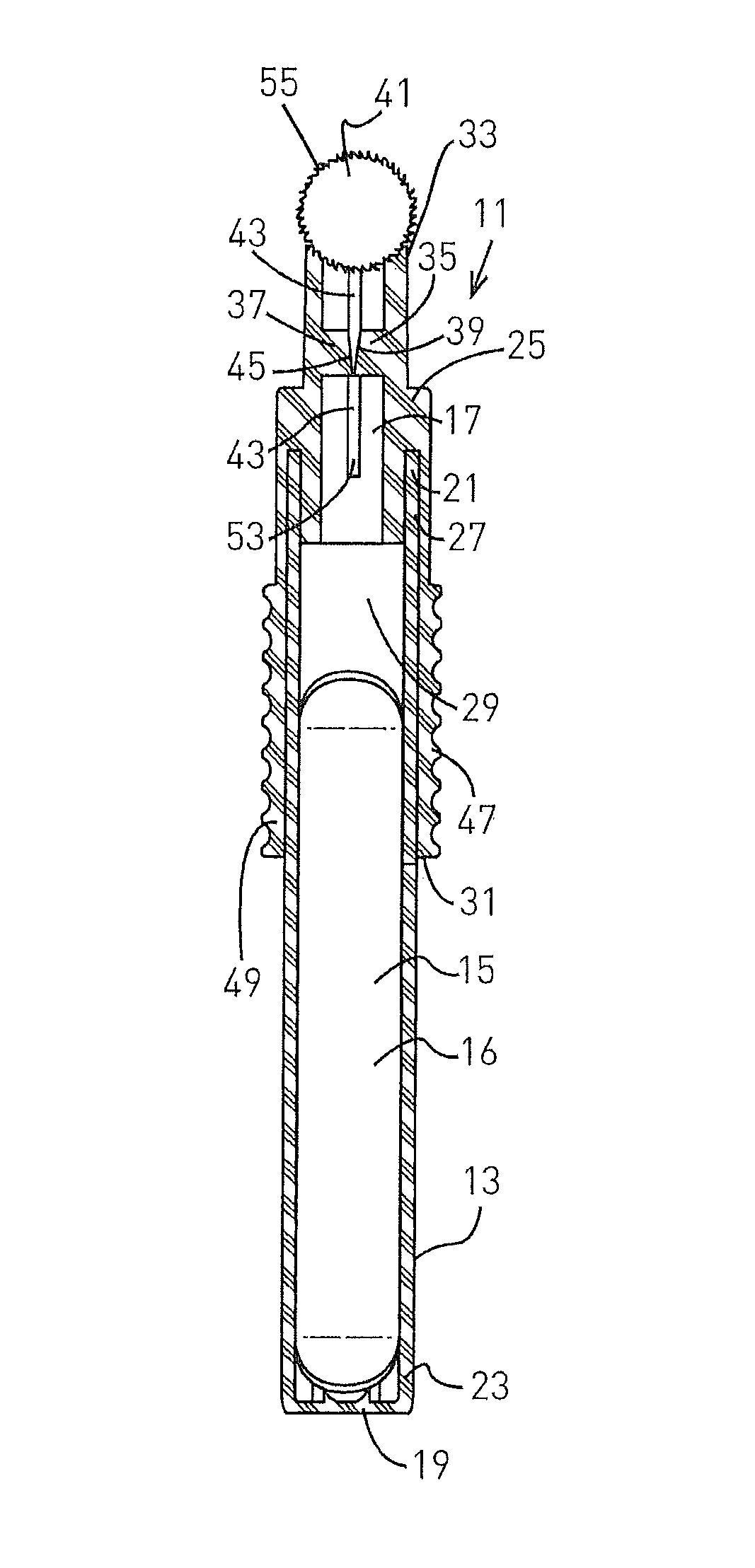 Single and multiple use applicator for volatile fluids having a protective device for guarding against being cut by glass shards formed within the applicator