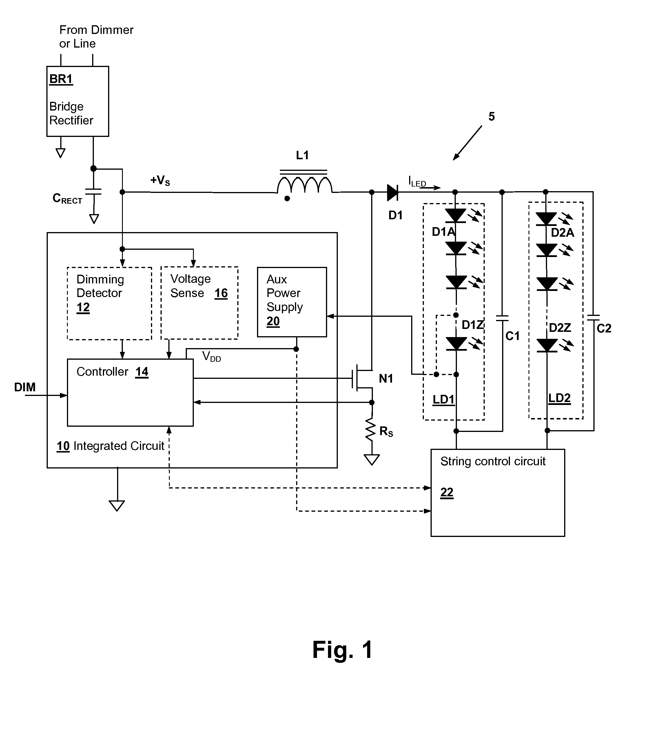 LED (light-emitting diode) string derived controller power supply