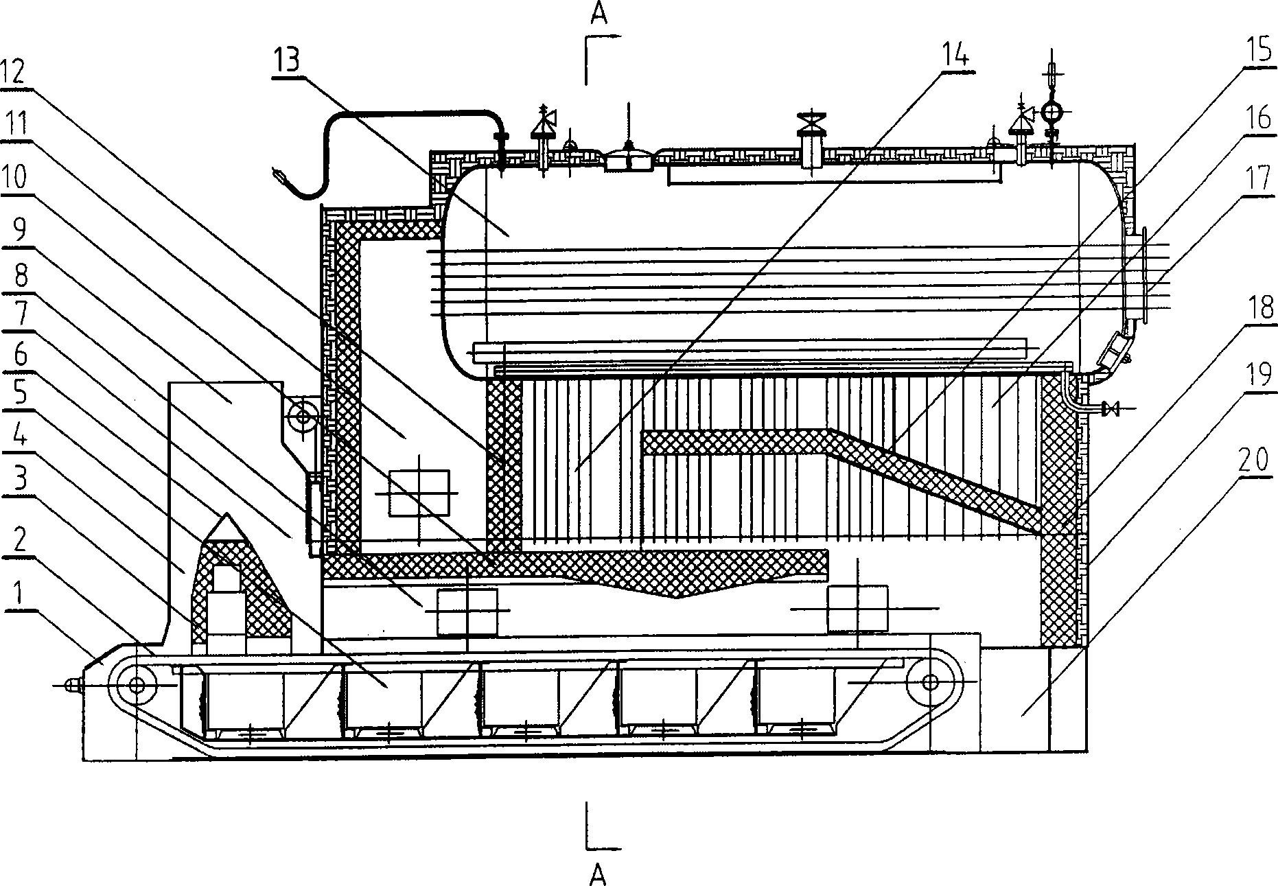 Biomass molding fuel gasification combustion boiler with mechanical travelling grate