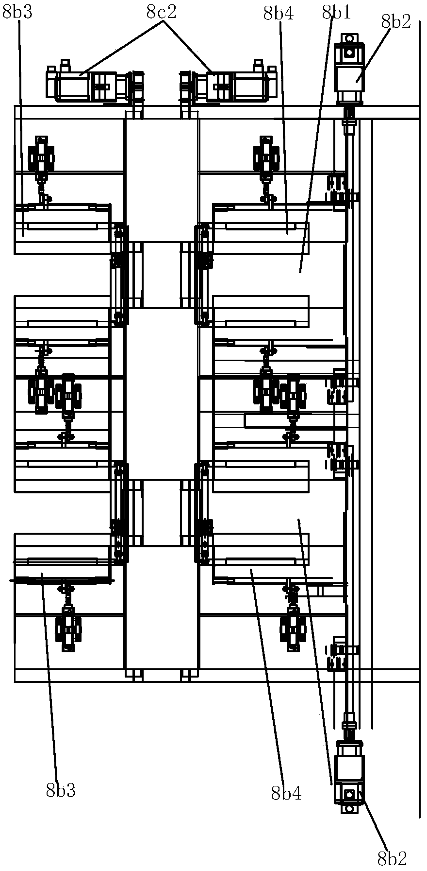 Unloading stacking assembly for bagged cement loading stacking main machine